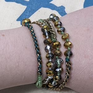 Bead + Chain Multi- Wrap Bracelet (Green and gold)